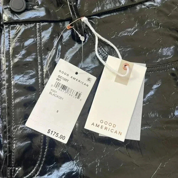 NWT Good American GC125T Women's Pants 8/29 Black Textured Fux Leather Goth - Picture 9 of 11